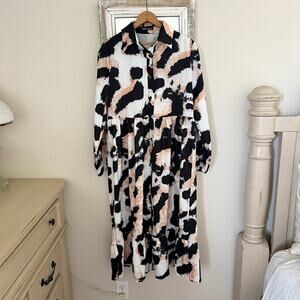 SHEIN Allover Print Bishop Sleeve Ruffle Hem Smock Dress Size S